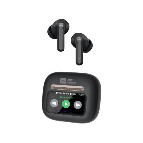 AGM Buds 9 – Ακουστικά Bluetooth 5.4 με ANC έως -25dB & Smart Θήκη με Οθόνη Αφής, IPX4, Μαύρο