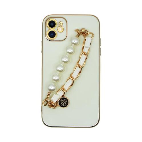 Vivid Silicone Case Pearl Chain Holder Apple iPhone 11 White/Gold
