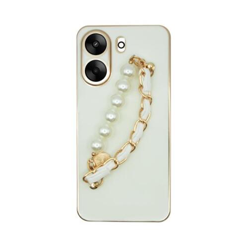 Vivid Silicone Case Pearl Chain Holder Redmi 13C White/Gold