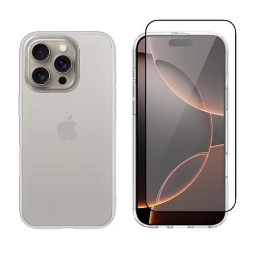 Vivid Set Gelly Case + Full Face Tempered Glass Apple iPhone 16 Pro Max Black