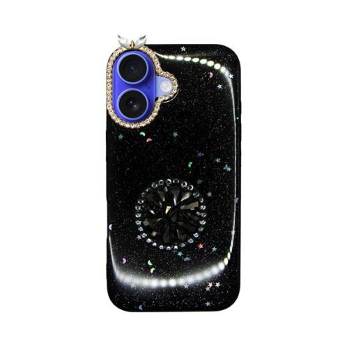 Vivid Glitter Stars Case with Holder Apple iPhone 16 Black