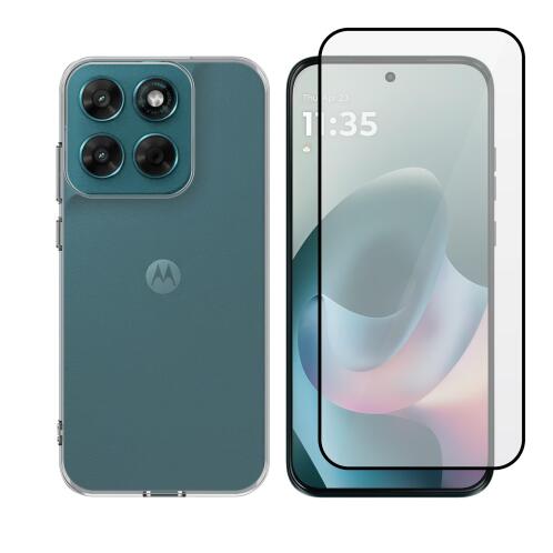 Vivid Set TPU Clear Case + Full Face Tempered Glass Moto G77 5G