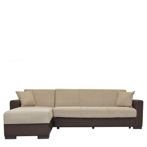 ArteLibre Jose Γωνιακός Καναπές Κρεβάτι με Αναστρέψιμη Γωνία & Αποθηκευτικό Χώρο PU 270x165x84cm Μπεζ/Καφέ