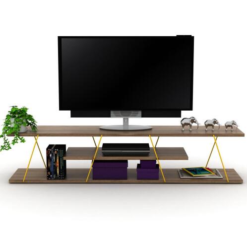 ArteLibre Έπιπλο Τηλεόρασης Tars από Μέταλλο & Ξύλο Καρυδί / Κίτρινο 143x30x31cm