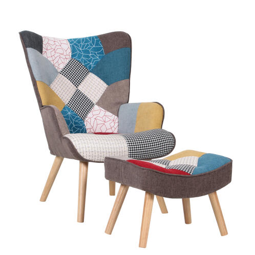 ArteLibre Πολυθρόνα Μπερζέρα Με Υποπόδιο Briar Patchwork Ύφασμα/Ξύλο 96x69x73cm