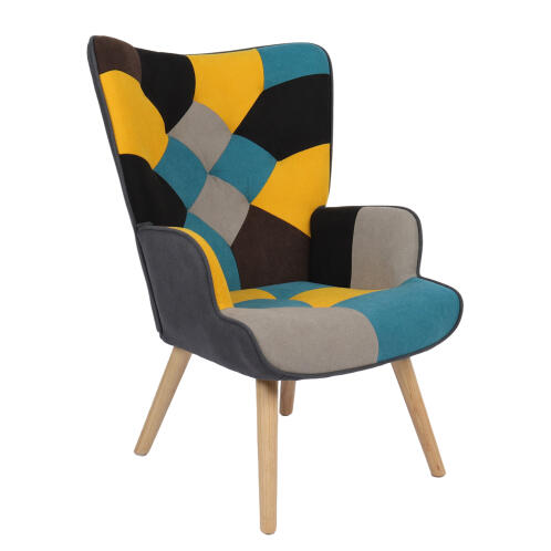 ARTELIBRE Πολυθρόνα BRIAR Κίτρινο/Μπλε Patchwork Ύφασμα/Ξύλο 73x69x96cm