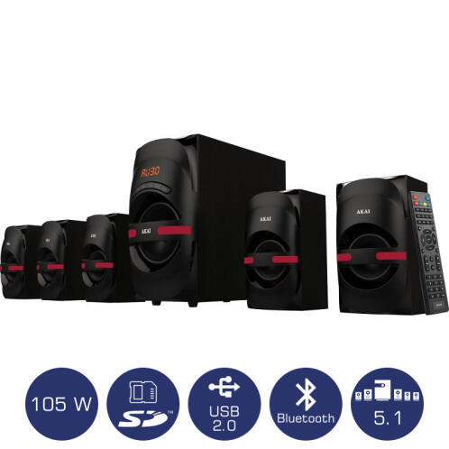 Akai HT014A-5086F Ηχοσύστημα 5.1 με είσοδο USB, κάρτα SD και Bluetooth 105 W