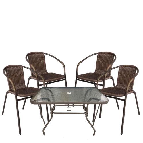 ArteLibre Σετ Τραπεζαρία Κήπου Severin Μέταλλο Καφέ Με 4 Πολυθρόνες 14990058