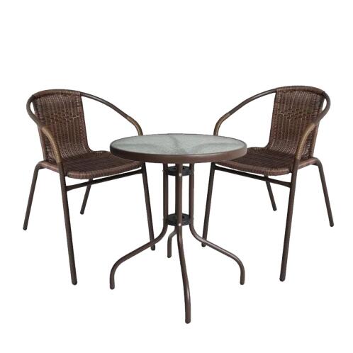 ArteLibre Σετ Τραπεζαρία Κήπου Earth Μέταλλο Καφέ Με 2 Πολυθρόνες
