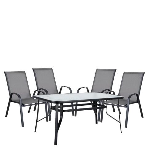 Arte Libre 14990067 Sun Σετ Τραπεζαρία Κήπου Μέταλλο Με 4 Πολυθρόνες Μαύρη Γκρι