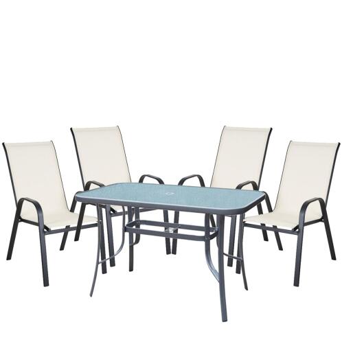 ArteLibre Σετ Τραπεζαρία Κήπου Sun Μέταλλο Γκρι/Κρεμ Με 4 Πολυθρόνες