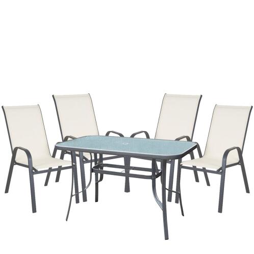 ArteLibre Σετ Τραπεζαρία Κήπου Sun Μέταλλο Γκρι/Κρεμ Με 4 Πολυθρόνες 14990106