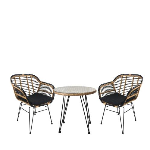 ArteLibre Σετ Τραπεζαρία Κήπου Eusebio Φυσικό/Μαύρο Μέταλλο/Rattan Με 2 Καρέκλες 14990334