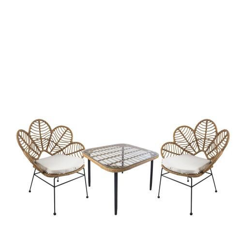 ARTELIBRE Σετ Τραπεζαρία Κήπου ANTIUS Φυσικό/Μαύρο Μέταλλο/Rattan/Γυαλί Με 2 Καρέκλες 14990356