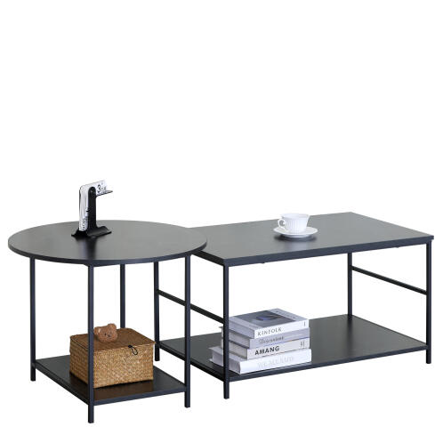 ARTELIBRE Τραπεζάκι Σαλονιού ROWDEN Μαύρο Μάρμαρο Μοριοσανίδα/Μέταλλο 60x60x50/80x47x45cm Σετ 2Τμχ