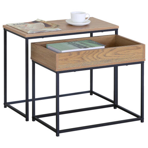 ARTELIBRE Τραπεζάκι Σαλονιού BELLINGTON Δρυς/Μαύρο Μοριοσανίδα/Μέταλλο 60x30x50/55x30x45cm Σετ 2Τμχ