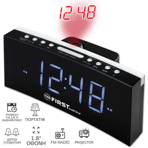 First Austria FA-2420-4 Ψηφιακό ξυπνητήρι με προτζέκτορα, φως, FM, διπλή αφύπνιση με επιλογή ημερών