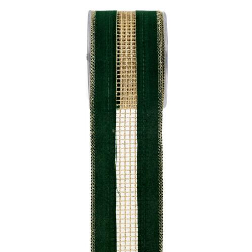 ΚΟΡΔ.VELVET GLITTER NET 6,7cmX4,5mDK ΠΡΑΣΙΝΟ- ΧΡΥΣΟ