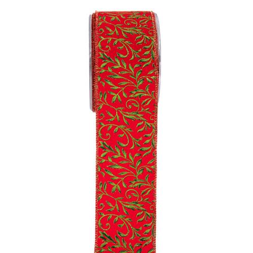 ΚΟΡΔ.VELLUTO CON RAMI 6.7cmX9m ΚΟΚΚΙΝΟ-ΠΡΑΣΙΝΟ