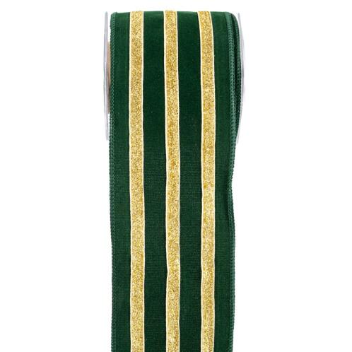 ΚΟΡΔ.LINED VELVET 10cm x 4.5m ΠΡΑΣΙΝΟ-ΧΡΥΣΟ