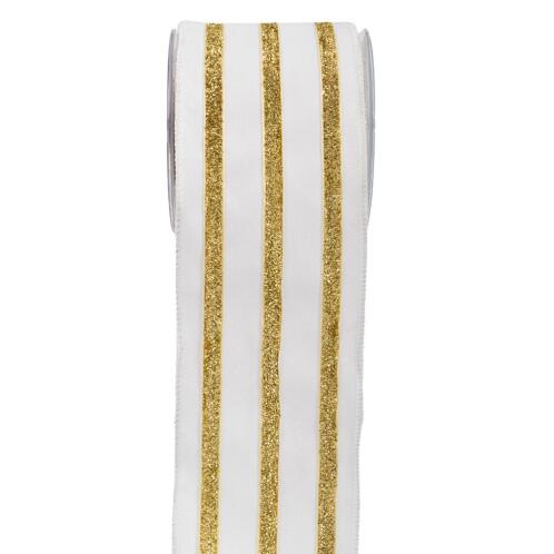 ΚΟΡΔ.LINED VELVET 10cm x 4.5m ΛΕΥΚΟ-ΧΡΥΣΟ