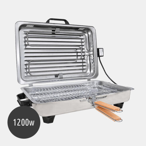 ROLLER Επιτραπέζια Ηλεκτρική Ψησταριά Σχάρας 1200W με Καπάκι & INOX Διπλή Σχάρα 20207