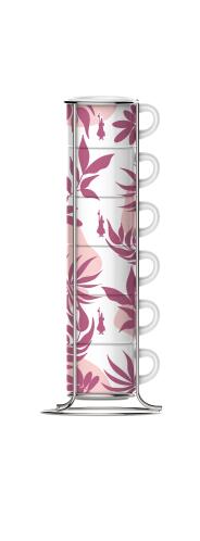 Bialetti Φλιτζάνια Espresso 90ml Στιβαζόμενα σε Βάση Ροζ Primavera από Πορσελάνη- Σετ 6 Τεμαχίων