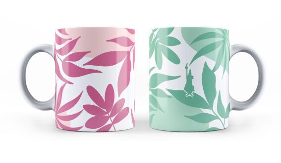 Bialetti Κούπες 320ml Ροζ/ Πράσινη Primavera από Πορσελάνη- Σετ 2 Τεμαχίων