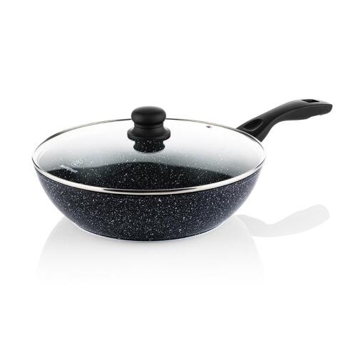WESTINGHOUSE Wok Από Αλουμίνιο Με Αντικολλητική Επίστρωση Μάρμαρου 30 cm & Γυάλινο Καπάκι WCCW0009030MBB