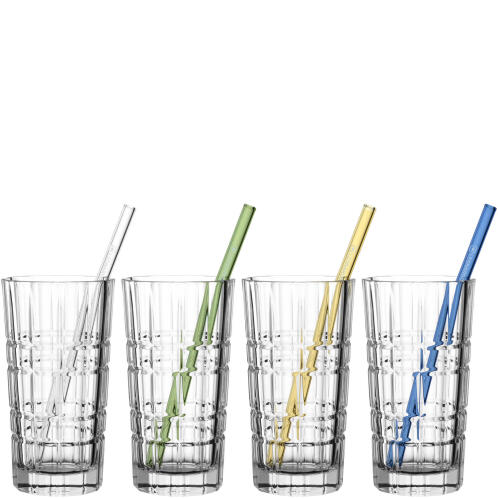 Leonardo Ποτήρια Νερού /Αναψυκτικού 400ml με Γυάλινα Καλαμάκια SPIRITII -Σετ 4 Τεμαχίων