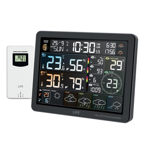 LIFE TUYA Smart Wi-Fi μετεωρολογικός σταθμός με ασύρματο εξωτερικό αισθητήρα, έγχρωμη οθόνη LCD 7.5" και πρόγνωση καιρού 5 ημερών LIFE VALLEY Smartweather TUYA