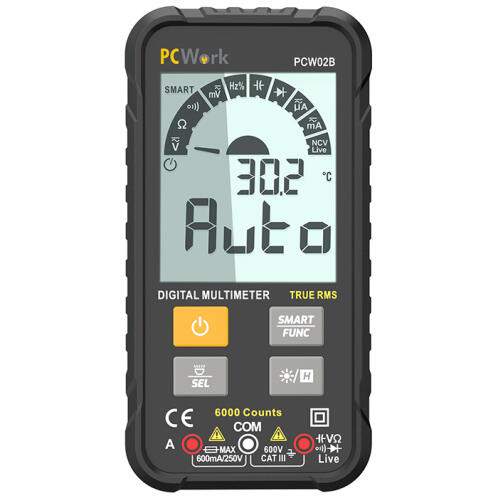 PCWork Ψηφιακό πολύμετρο 6000 μετρήσεων, με μεγάλη ευανάγνωστη οθόνη και 4 πλήκτρα λειτουργίας. PCWork PCW02B