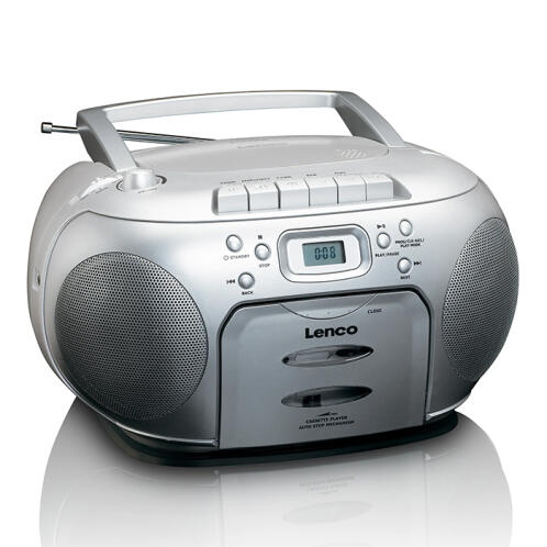 LENCO Φορητό ραδιόφωνο με CD, κασέτα και οθόνη LCD, σε ασημί χρώμα. LENCO SCD-420SI