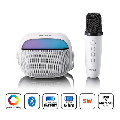 LENCO Ηχείο Bluetooth με ασύρματο μικρόφωνο, RGB φωτισμό και λειτουργία Karaoke. LENCO BTC-020WH