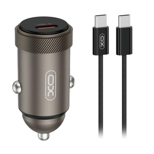XO Universal φορτιστής αυτοκινήτου USB-C και με αποσπώμενο καλώδιο, σε γκρι χρώμα XO CC70