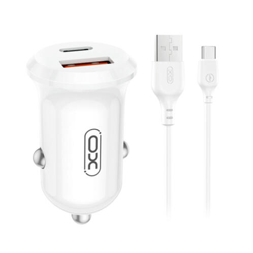 XO Universal φορτιστής αυτοκινήτου με 2 εξόδους, 1x USB-A & 1x USB-C και με αποσπώμενο καλώδιο, σε λευκό χρώμα XO CC69