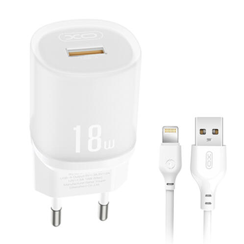 XO Universal Φορτιστής με 1 έξοδο USB-A και Lightning 18W XO L157 Λευκός