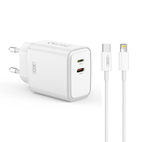 XO Φορτιστής  Universal 1xUSB-C και 1x Lightning 8-Pin 20W XO L145 Λευκός
