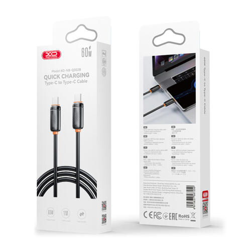 XO Καλώδιο USB High-Speed Τype-C αρσ. - USB Type-C αρσ. 60W, 1.00m σε μαύρο χρώμα XO NB-Q302B BLACK