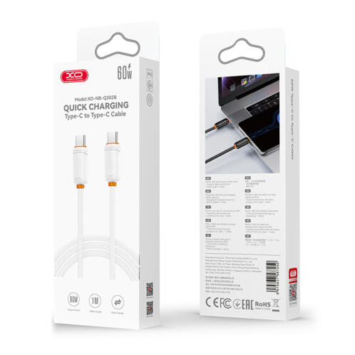 XO Καλώδιο USB High-Speed Τype-C αρσ. - USB Type-C αρσ. 60W, 1.00m σε λευκό χρώμα XO NB-Q302B WHITE