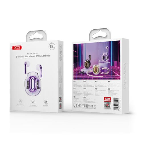 XO Bluetooth ακουστικά handsfree με θήκη φόρτισης, σε μωβ χρώμα XO X43 PURPLE COLOR