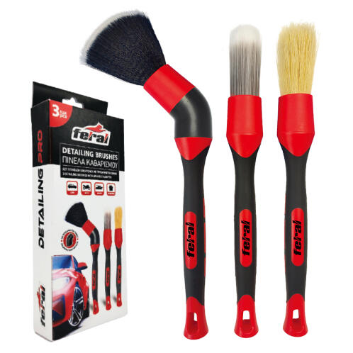 Feral Detailing Pro Πινέλα Καθαρισμού Με Προσαρμογέα Γωνίας Κόκκινα 3 Τεμάχια