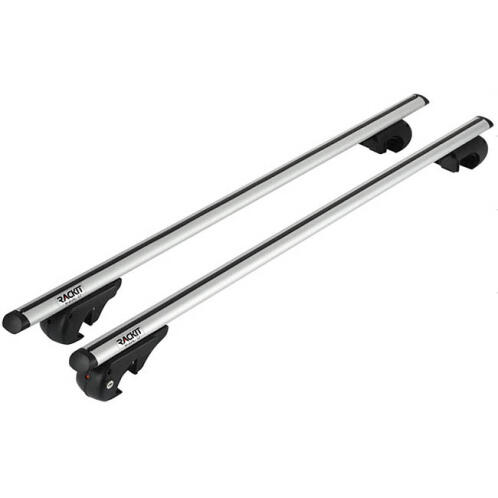 Rackit Μπάρες Οροφής Αλουμινίου 135cm Railing System Σετ Με Πόδια Και Κλειδαριά Οβάλ Ασημί