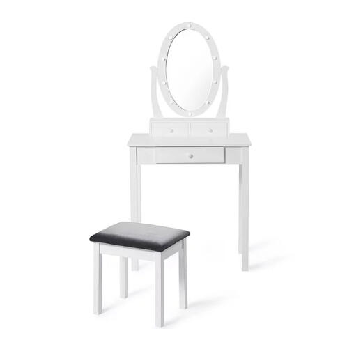 SPM Ξύλινο Μπουντουάρ με Καθρέπτη LED φώτα και Σκαμπό 145 x 40 x 70 cm 30080237