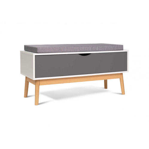 Ξύλινος Πάγκος Αποθήκευσης Παπουτσιών με Ντουλάπι και Μαξιλάρι 100 x 30 x 45/50 cm Χρώματος Γκρι Katy Idomya 30080286
