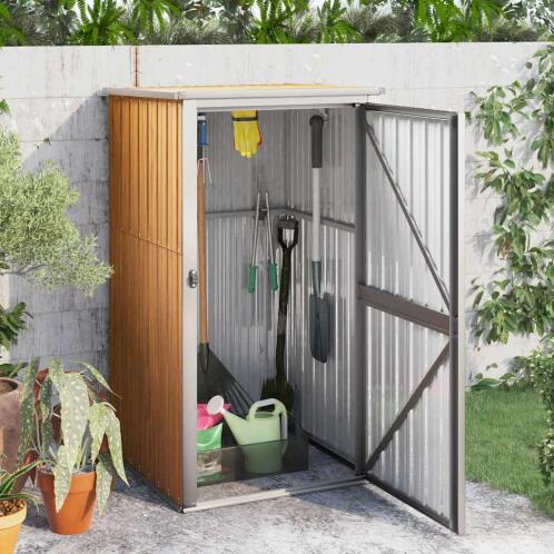 vidaXL Ξύλινη Αποθήκη Κήπου Καφέ 88x89x161 εκ. από Γαλβανισμένο Ατσάλι 316208