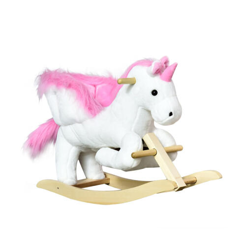 Λούτρινος Κουνιστός Μονόκερος με Μουσική και Ξύλινη Βάση HOMCOM 330-076V01