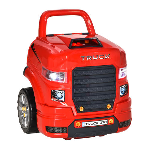 HOMCOM Workshop Toy Truck με μοτέρ και 61 αξεσουάρ για παιδιά 3-5 ετών, ρόδες και λαβή, 40x39x47cm - Κόκκινο 350-129