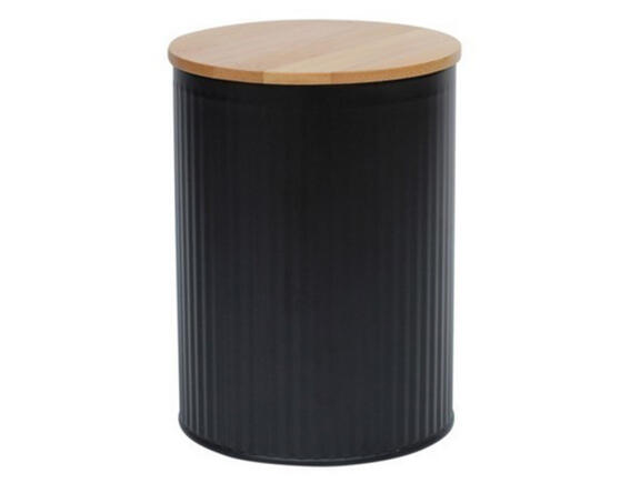 Μεταλλικό Δοχείο κουζίνας Excellent Houseware με καπάκι από μπαμπού και διαστάσεις Φ10cm x 15.5cm - Μαύρο