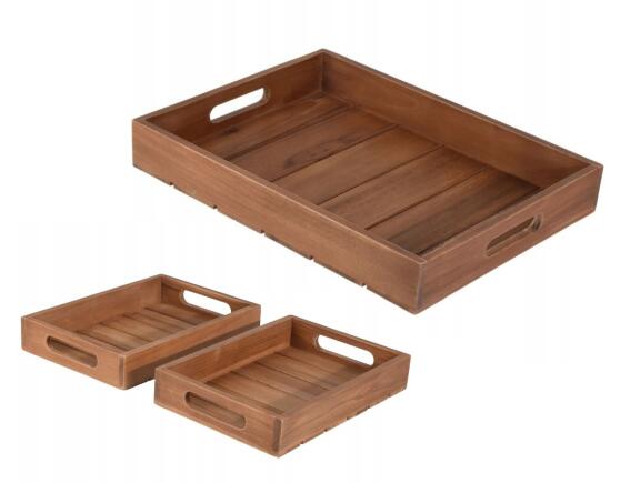 Σετ Δίσκοι Σερβιρίσματος από Ξύλο Τeak, με λαβές και διαστάσεις 39x29x5.5cm και 26x18x4.5cm - 3 τεμάχια